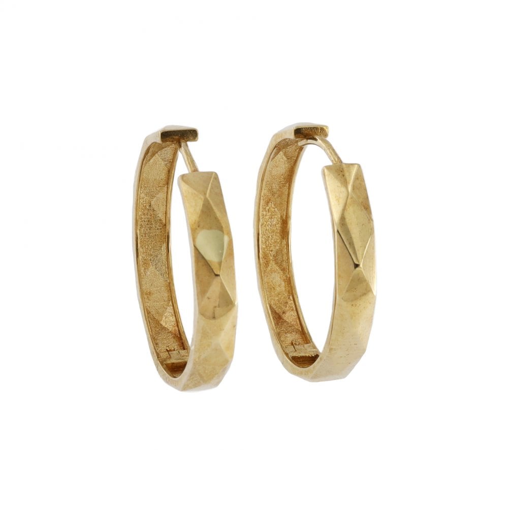 9ct Yellow Gold Faceted Large Hoop Earrings