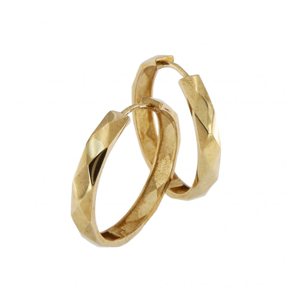 9ct Yellow Gold Faceted Large Hoop Earrings