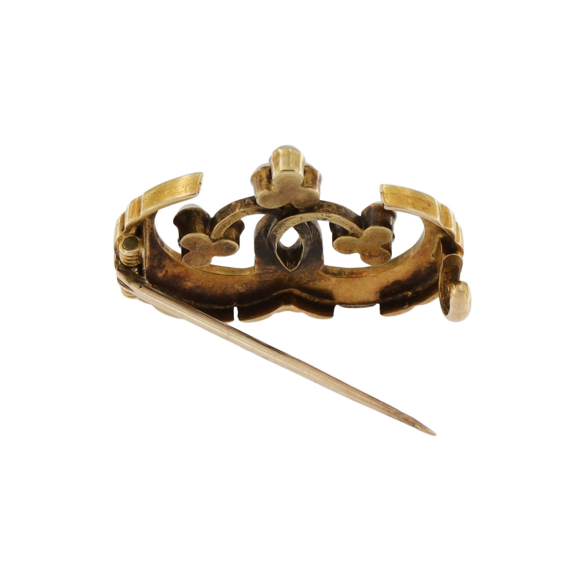 9ct Yellow Gold Seed Pearl Crescent Brooch