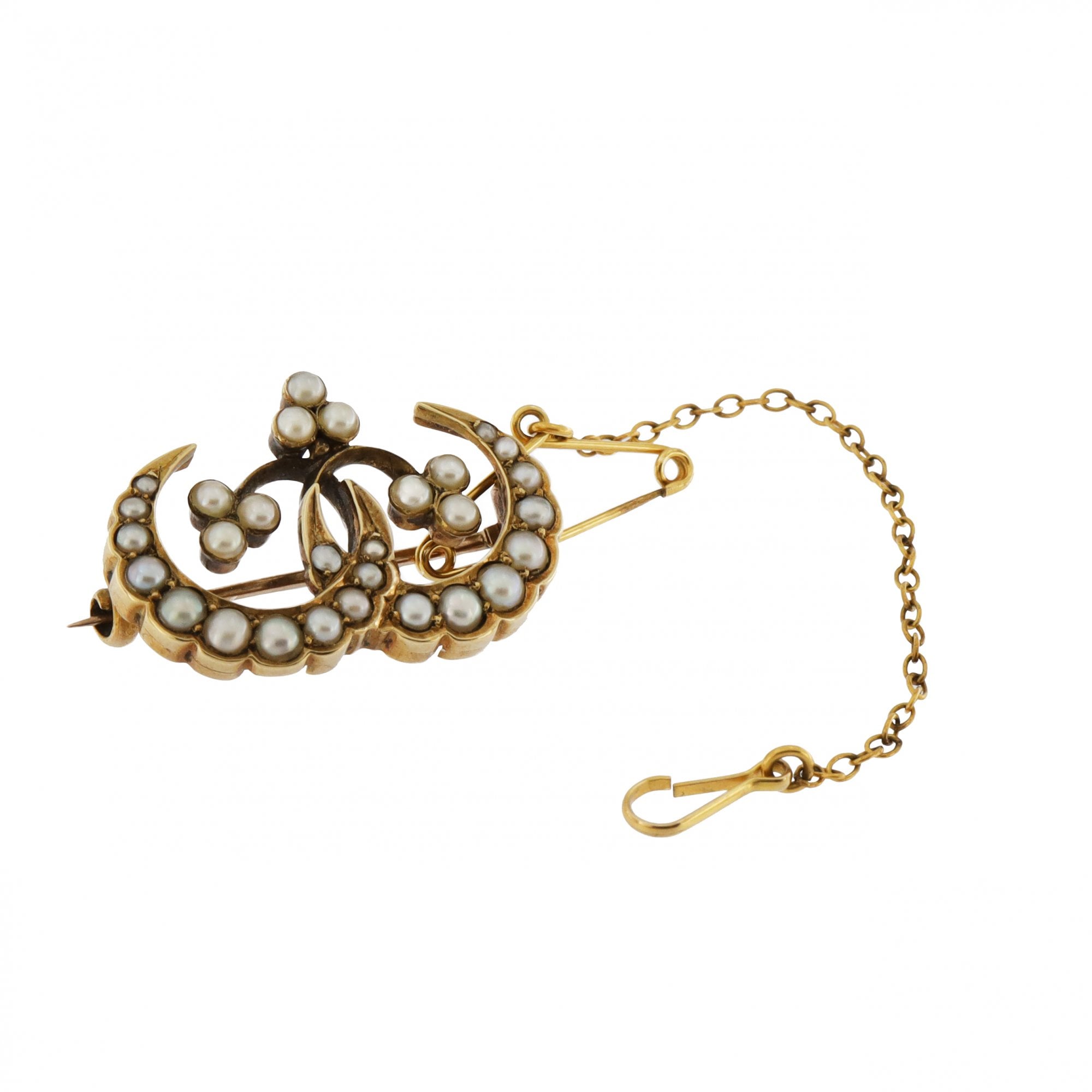 9ct Yellow Gold Seed Pearl Crescent Brooch