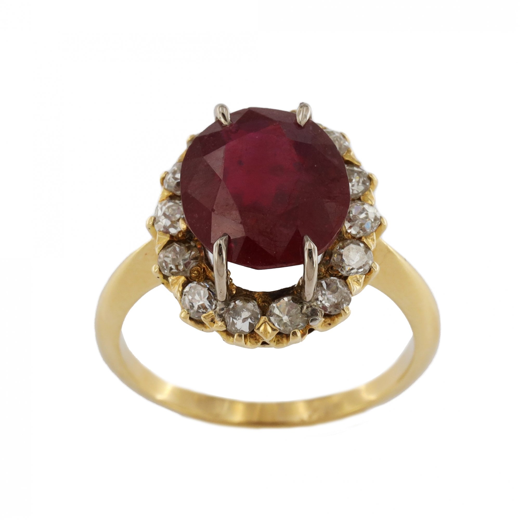 18ct Yellow Gold Ruby & Diamond Cluster Ring