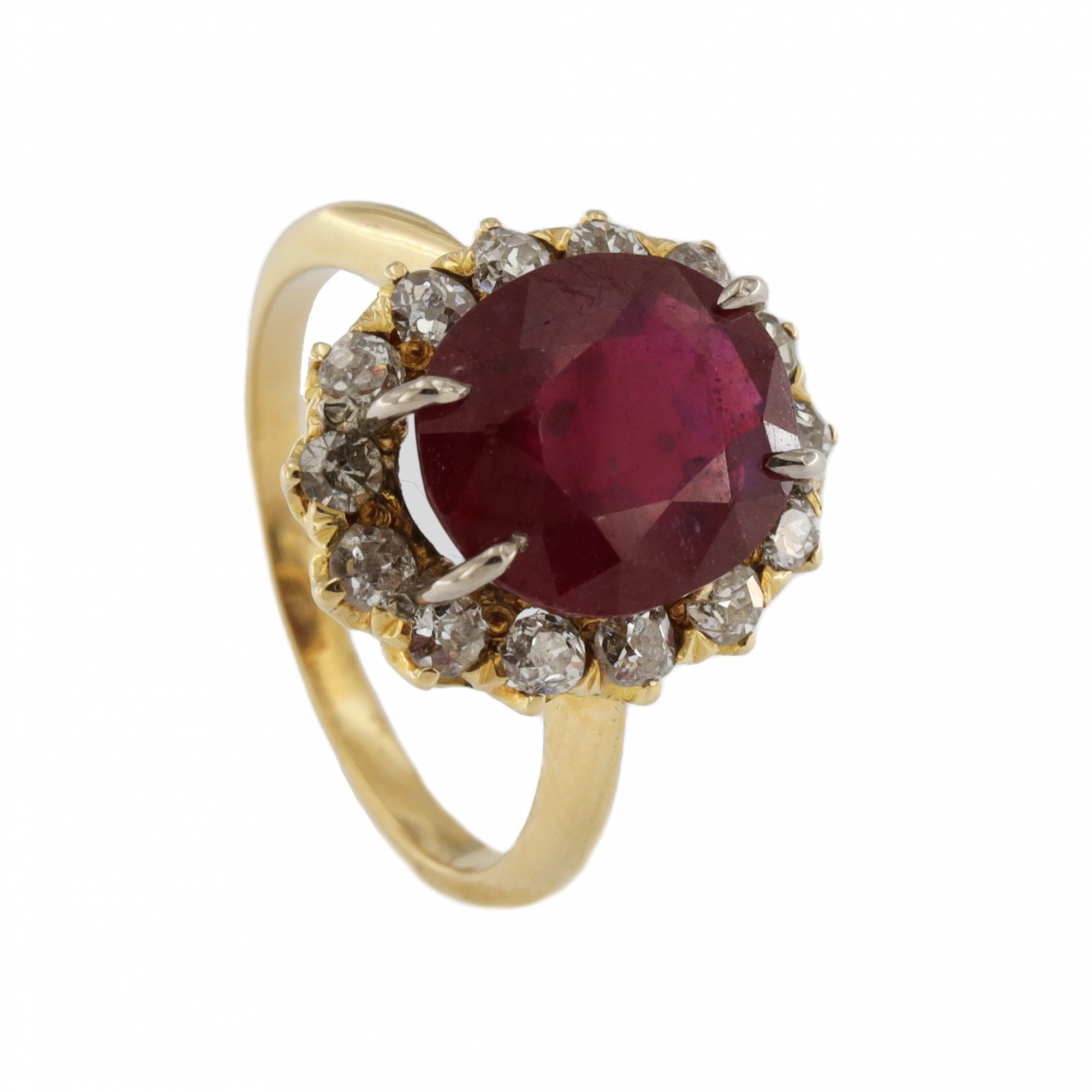 18ct Yellow Gold Ruby & Diamond Cluster Ring