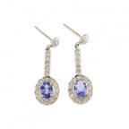 14ct White Gold Tanzanite & Diamond Cluster Drop Earrings