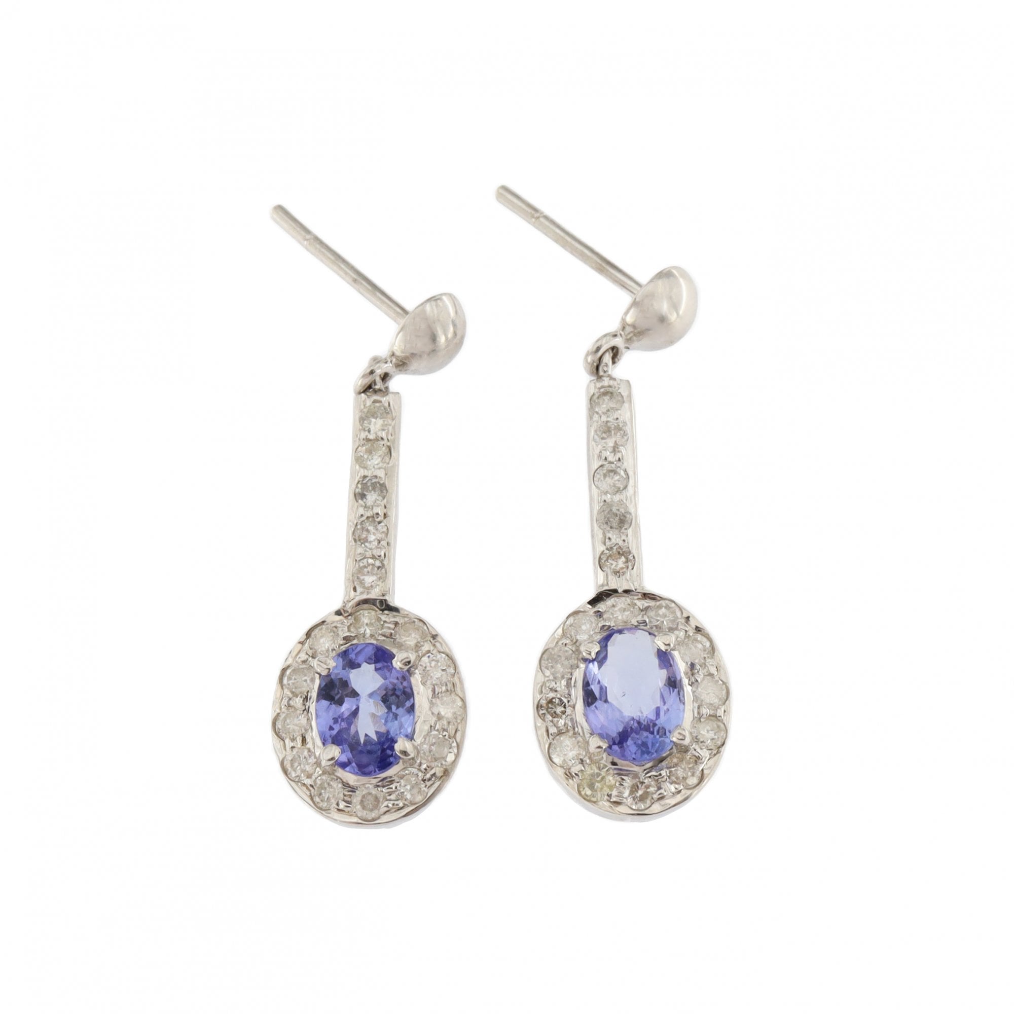14ct White Gold Tanzanite & Diamond Cluster Drop Earrings