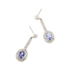 14ct White Gold Tanzanite & Diamond Cluster Drop Earrings