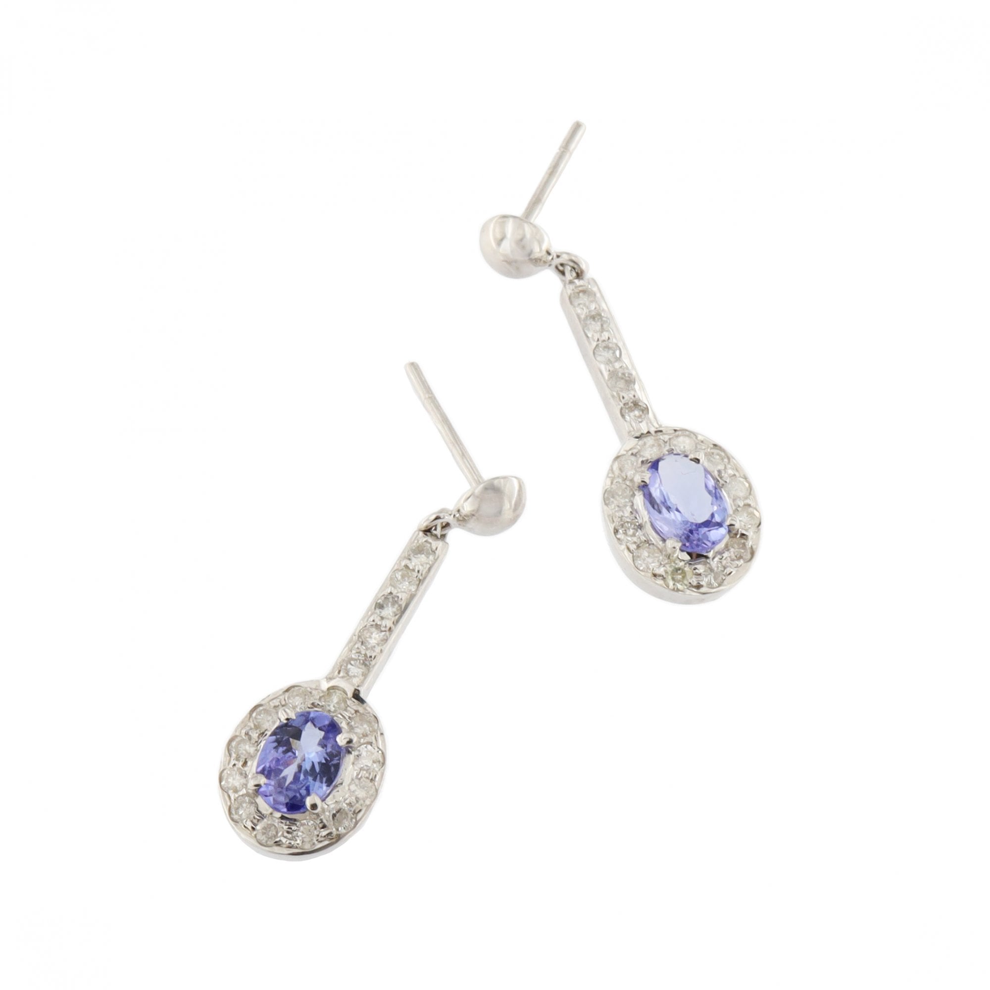 14ct White Gold Tanzanite & Diamond Cluster Drop Earrings