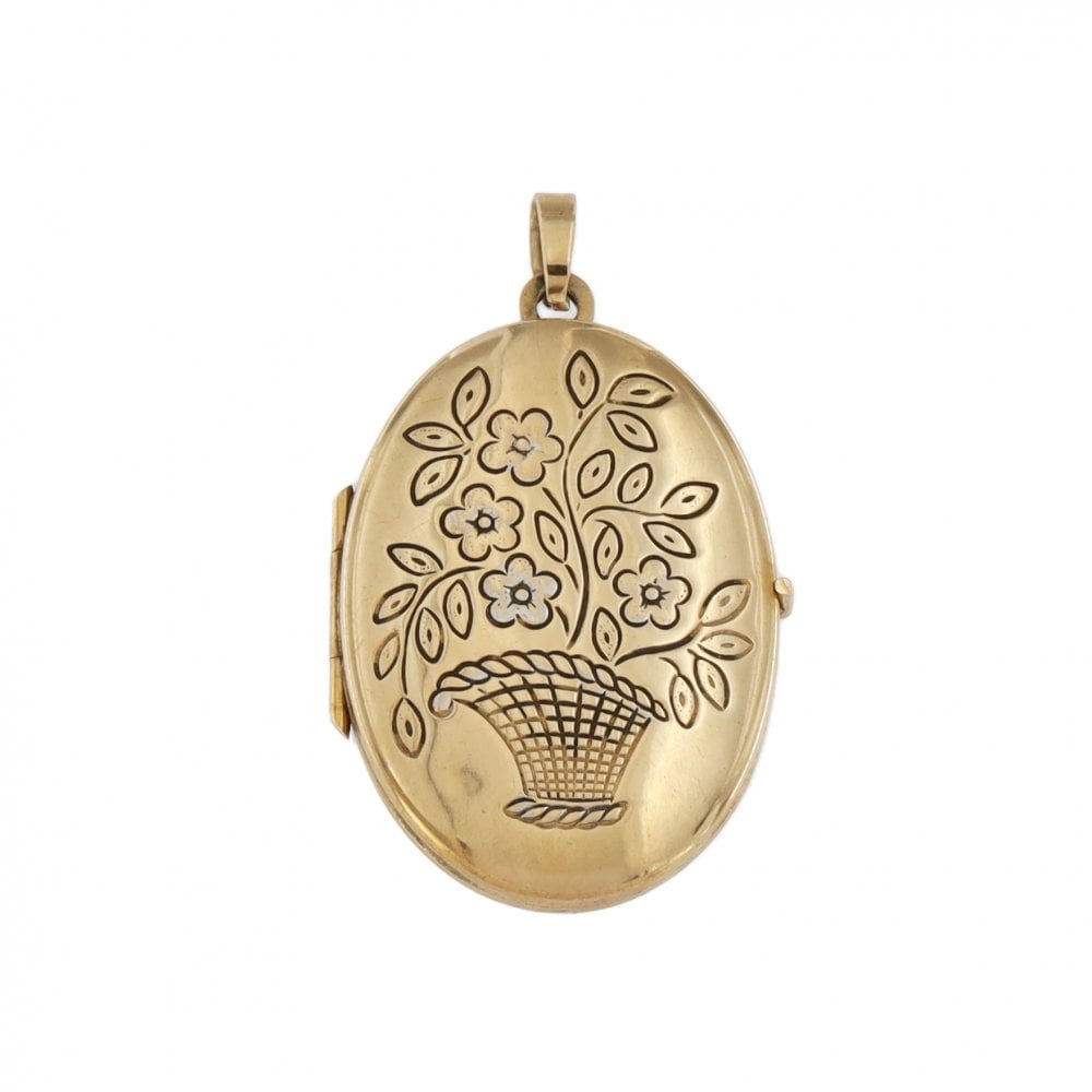 9ct Yellow Gold Oval Flower Locket