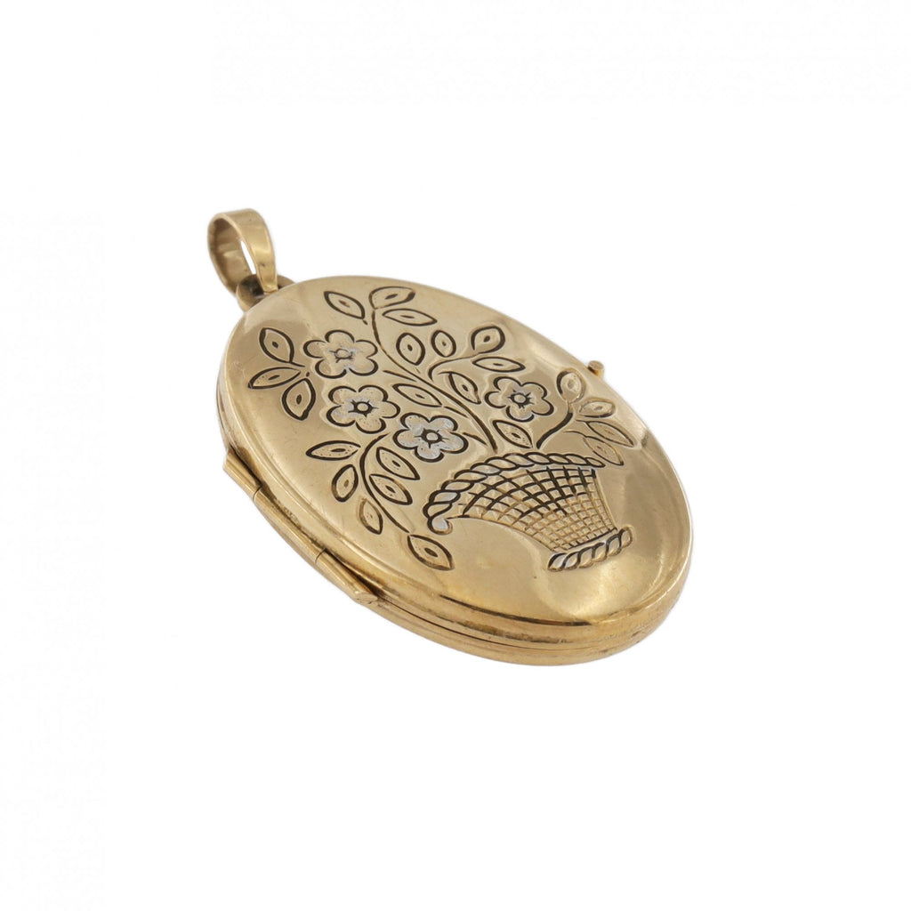 9ct Yellow Gold Oval Flower Locket
