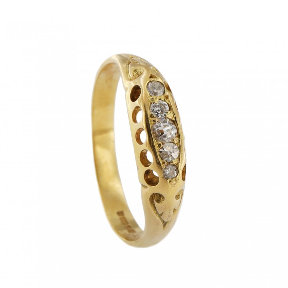 18ct Yellow Gold 5 Stone Diamon Boat Ring