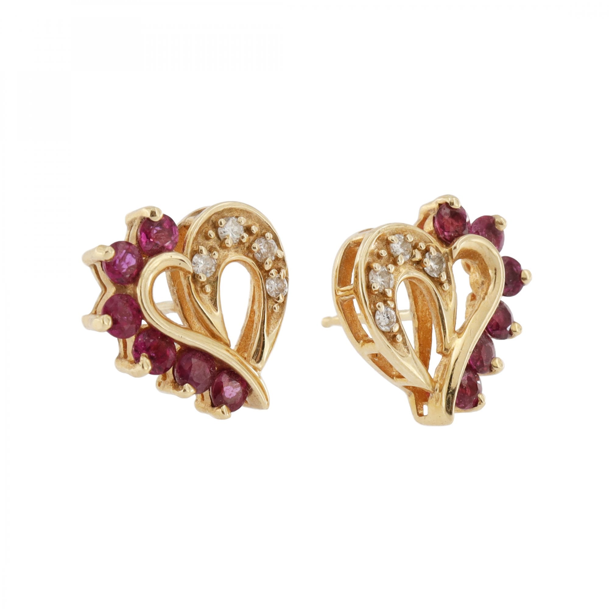 14ct Yellow Gold Ruby & Diamond Heart Earrings