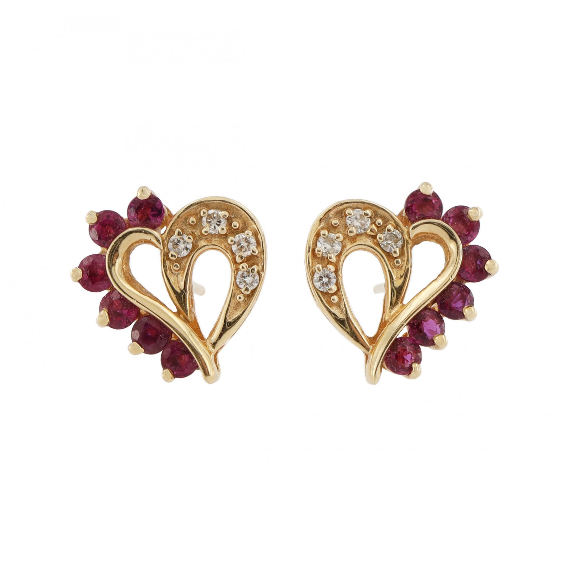 14ct Yellow Gold Ruby & Diamond Heart Earrings