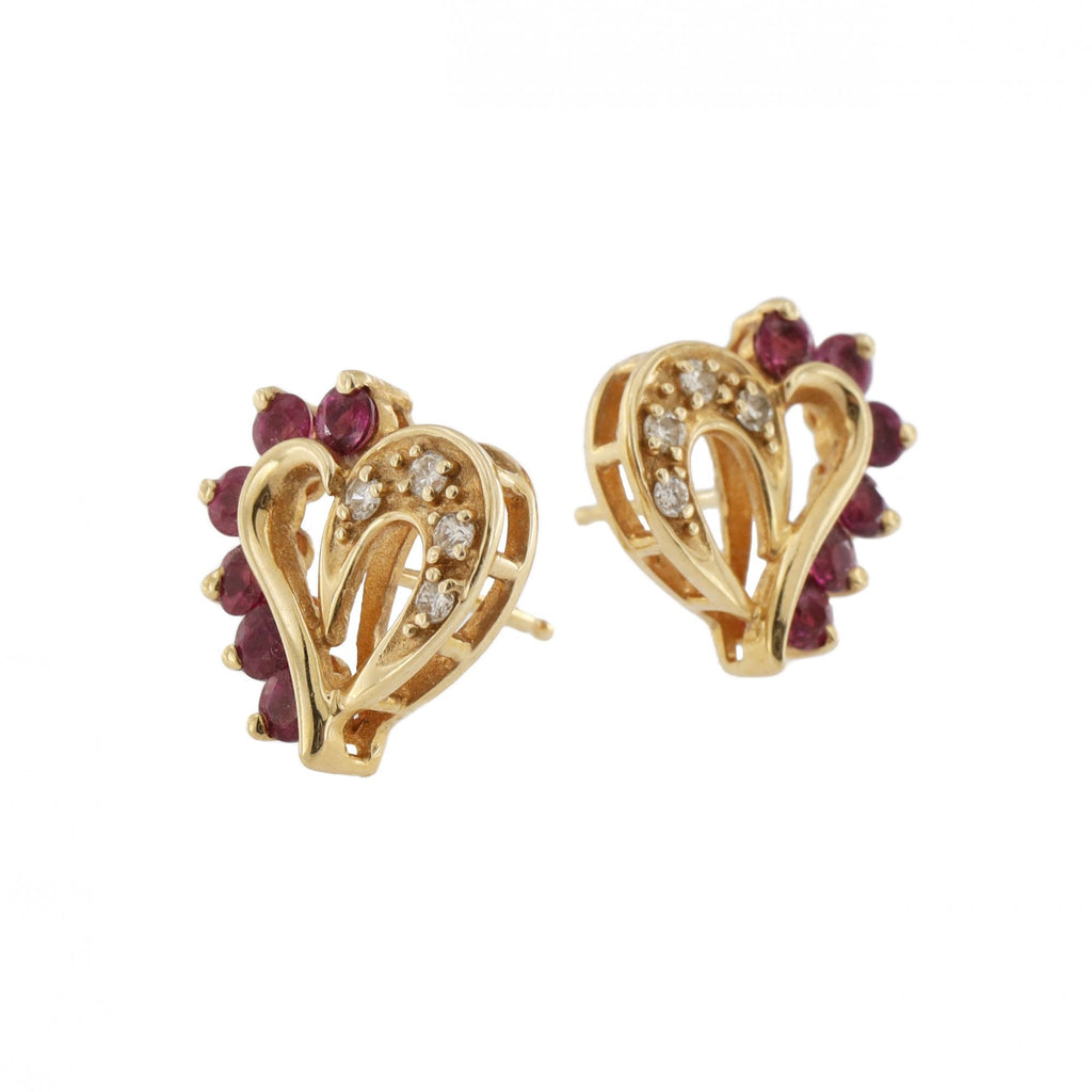 14ct Yellow Gold Ruby & Diamond Heart Earrings