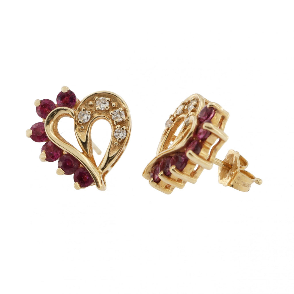 14ct Yellow Gold Ruby & Diamond Heart Earrings