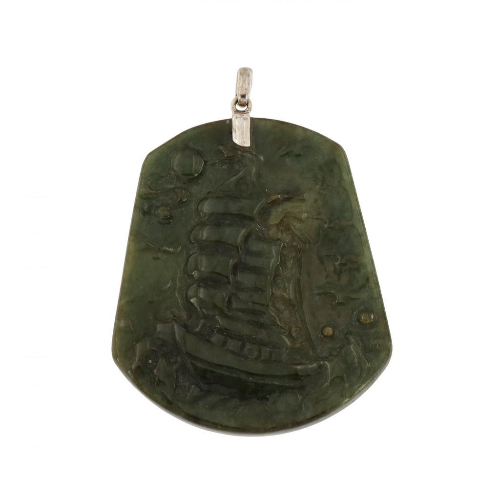 Silver Jade Ship Pendant