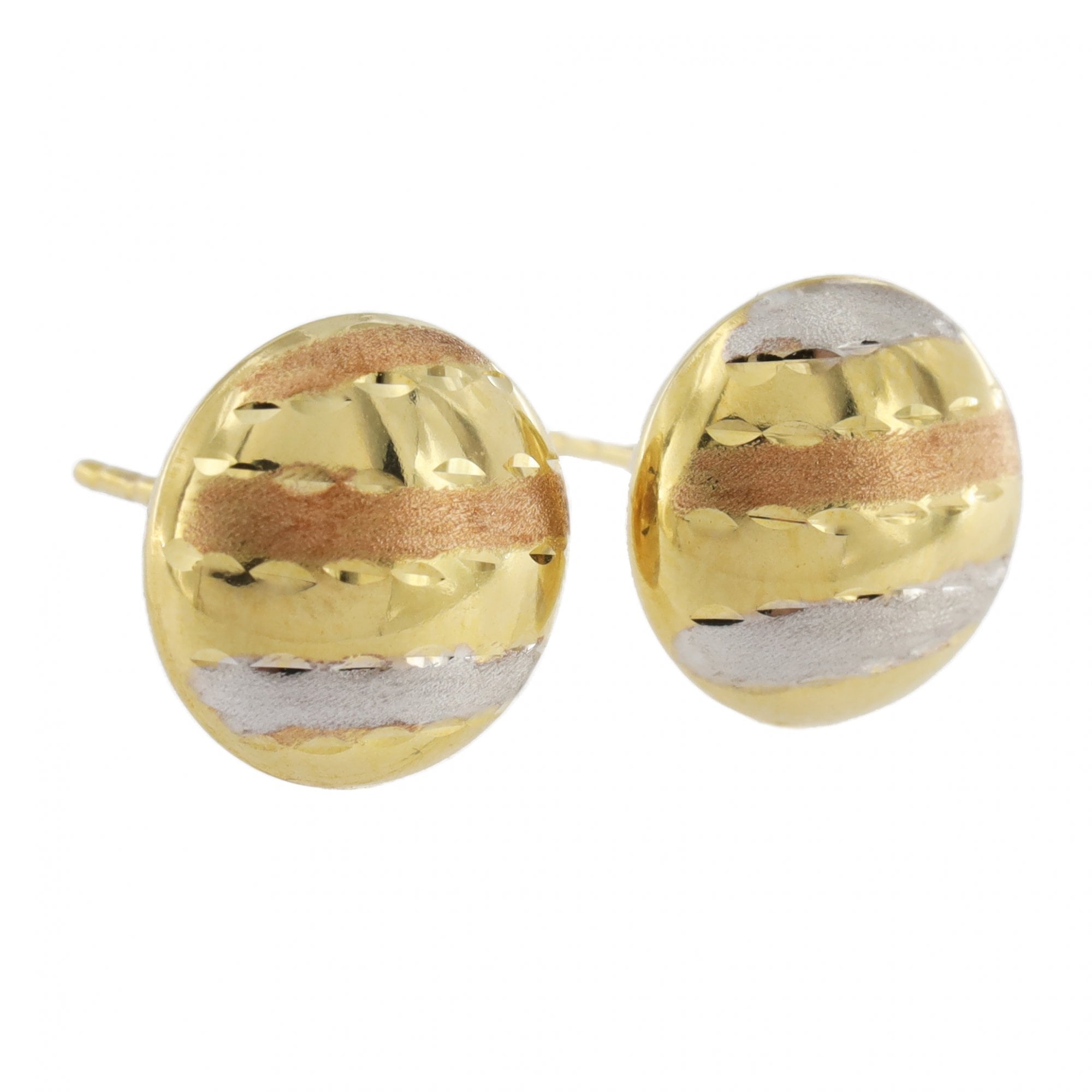 9ct Tri-Colour Gold Button Stud Earrings