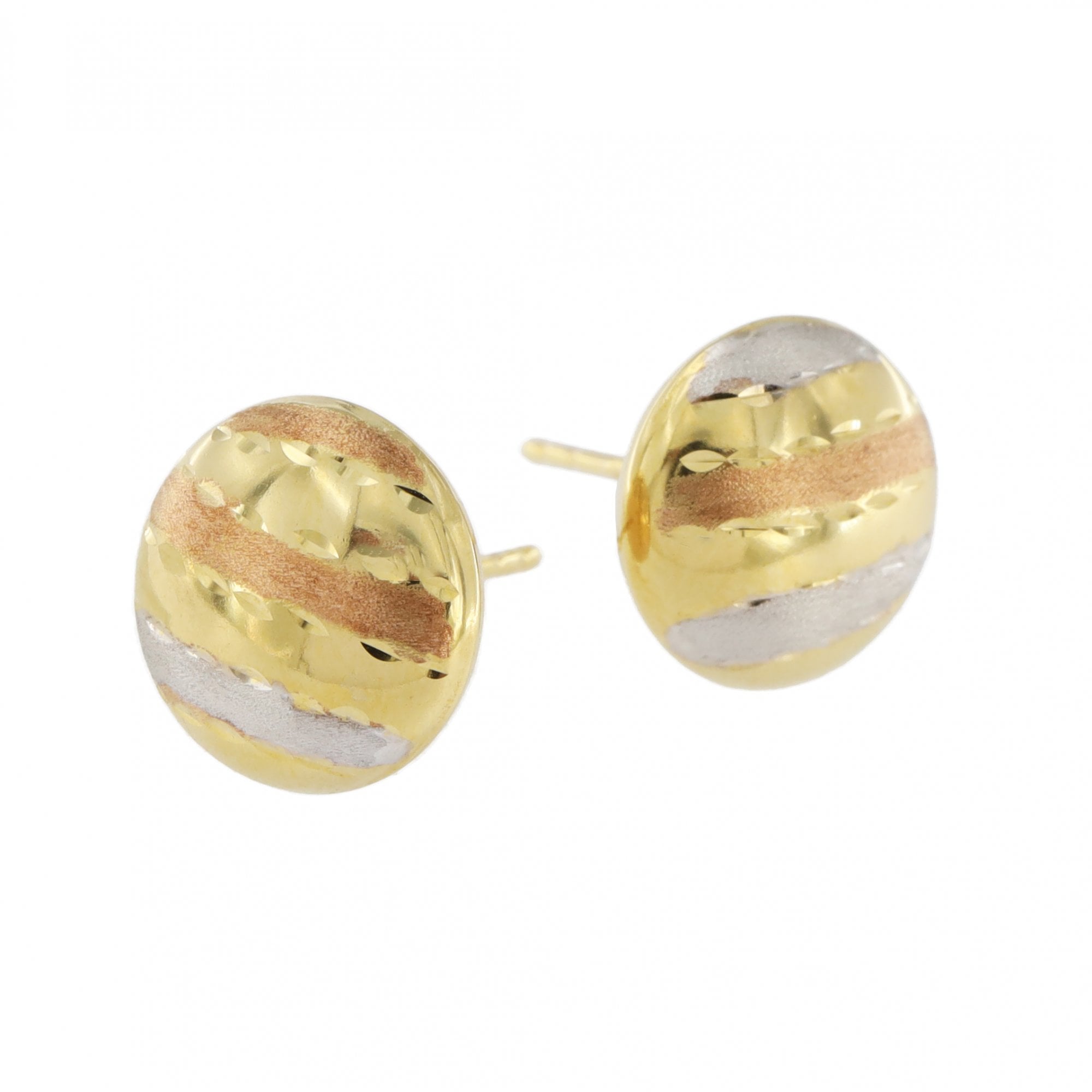 9ct Tri-Colour Gold Button Stud Earrings