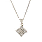 9ct White Gold Cubic Zirconia 4 Stone Pendant & Chain