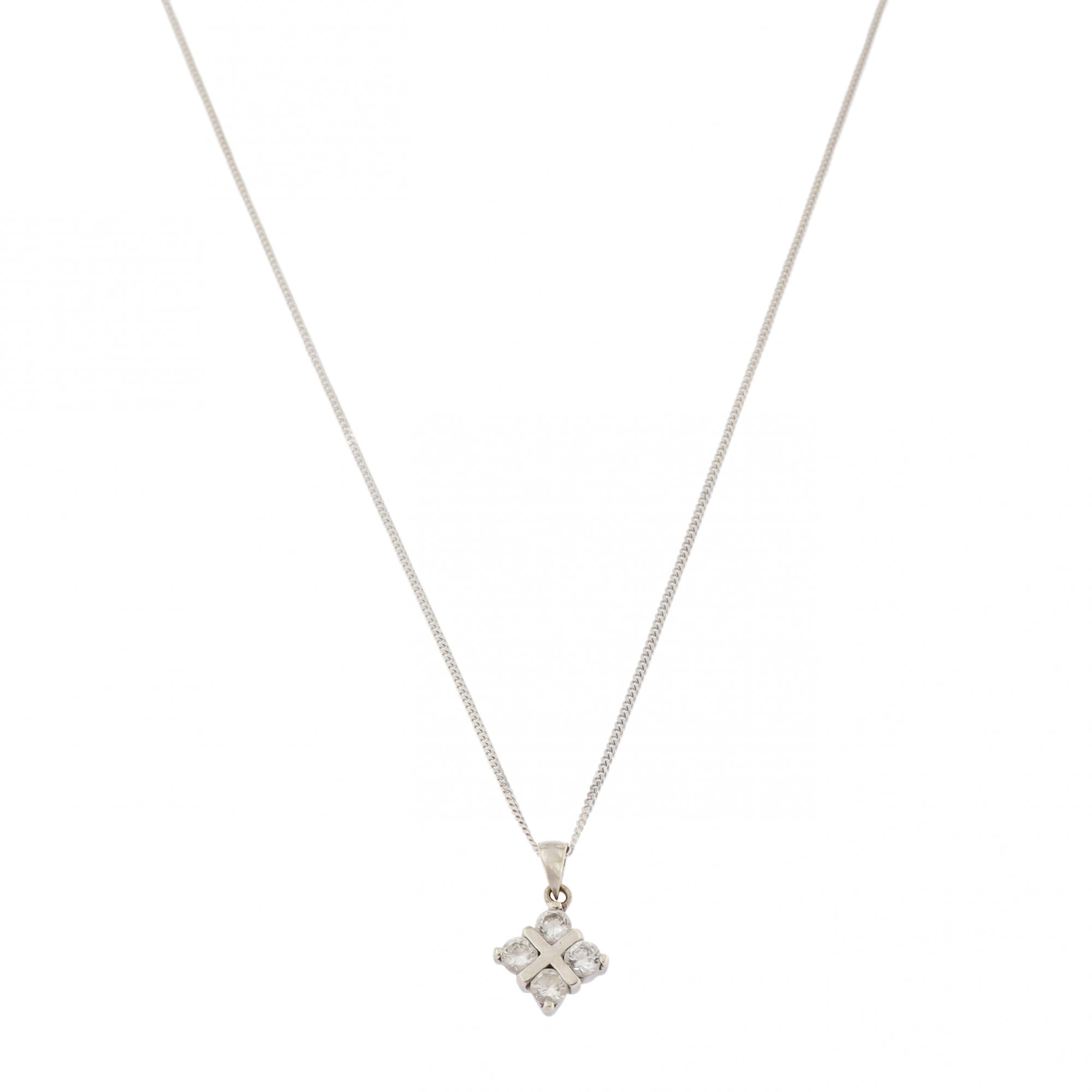 9ct White Gold Cubic Zirconia 4 Stone Pendant & Chain