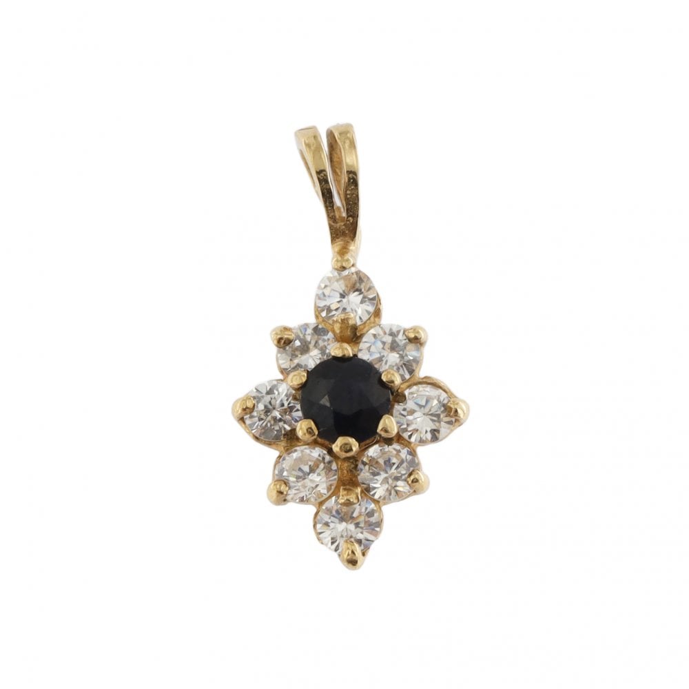9ct Yellow Gold Synthetic Sapphire & Cubic Zirconia Pendant