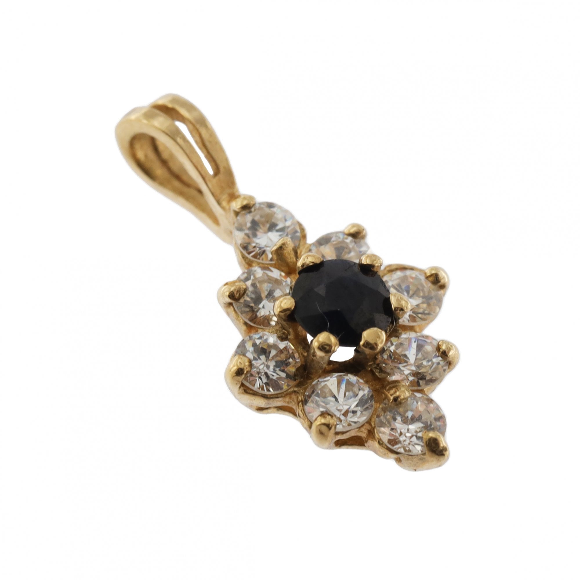 9ct Yellow Gold Synthetic Sapphire & Cubic Zirconia Pendant