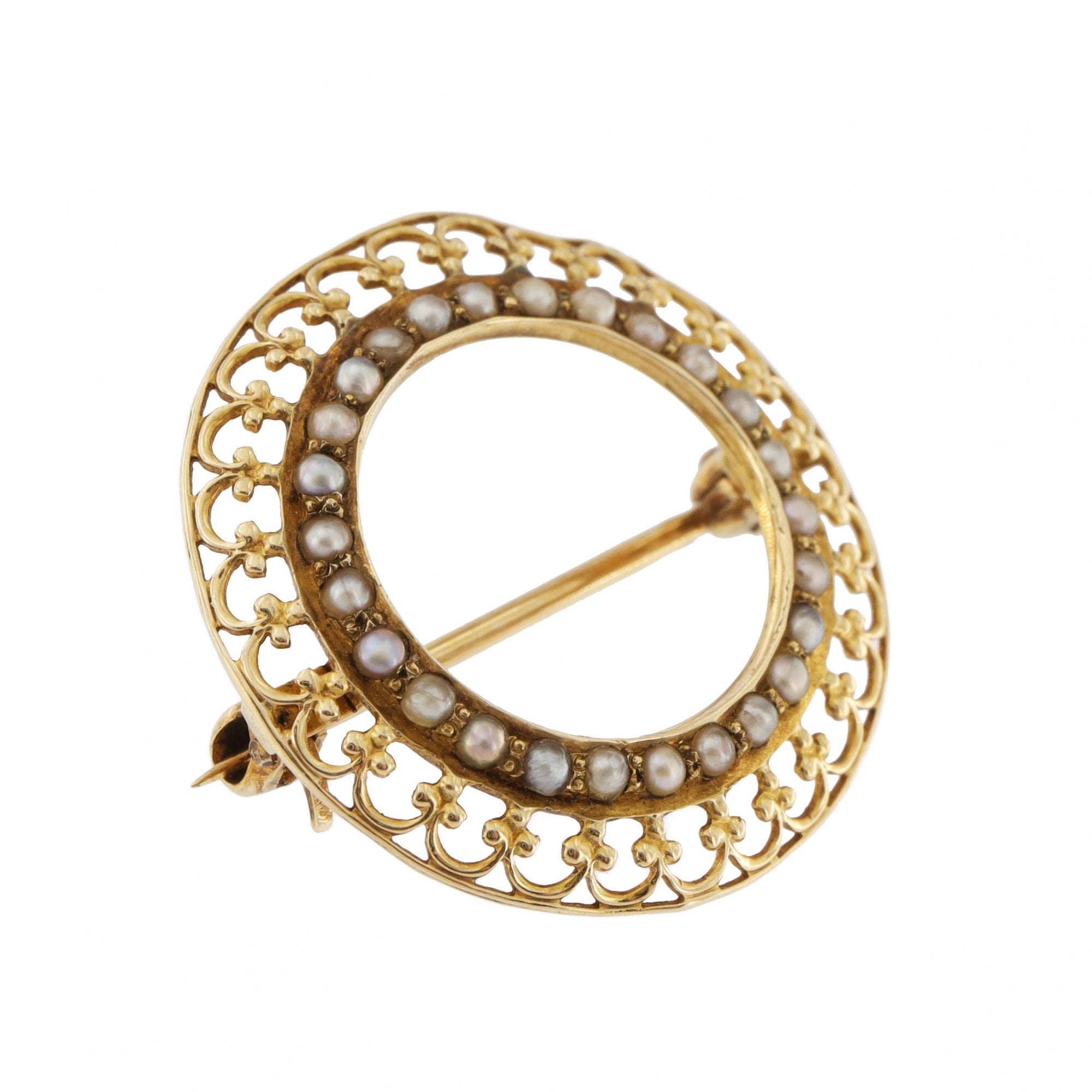 14ct Yellow Gold Sea Pearl Circular Brooch