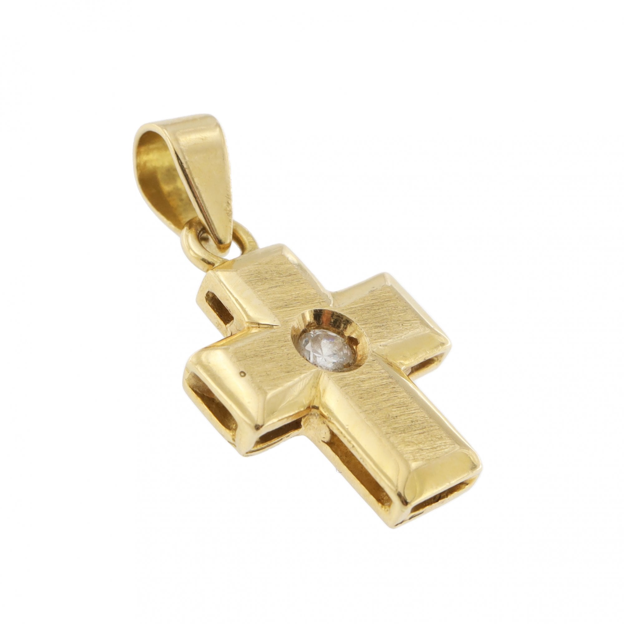 18ct Yellow Gold Mini Cubic Zirconia Cross