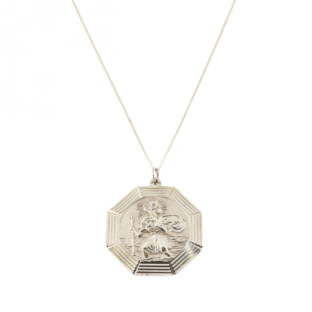 Silver St. Christopher Octagonal Pendant