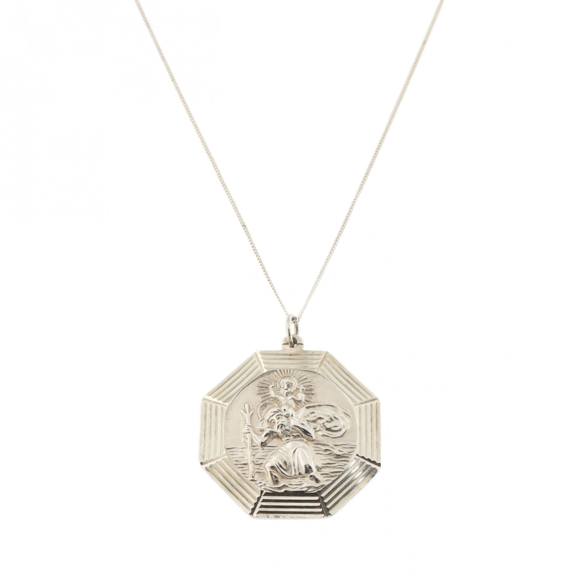 Silver St. Christopher Octagonal Pendant