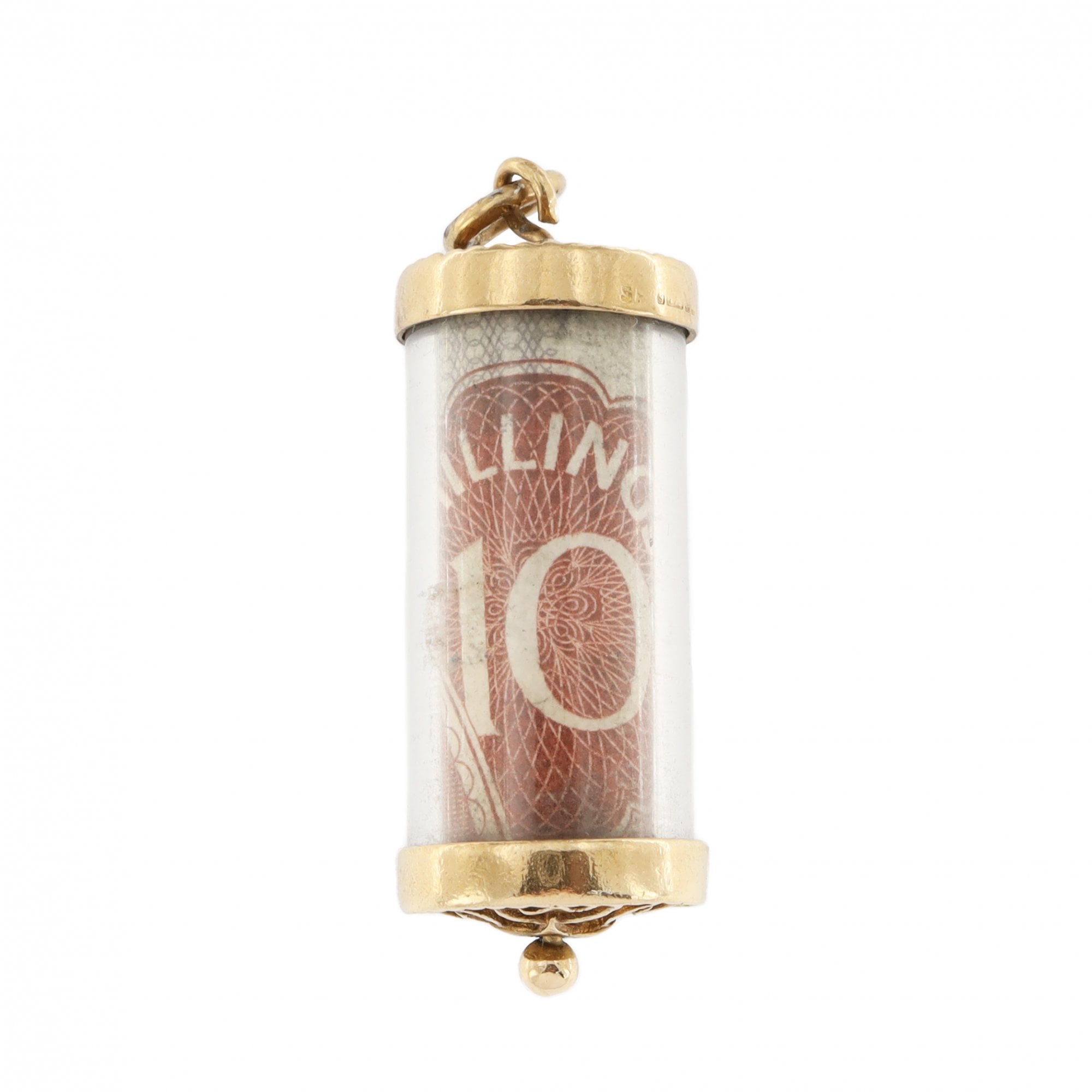 9ct Yellow Gold 10 Shilling Note Round Charm