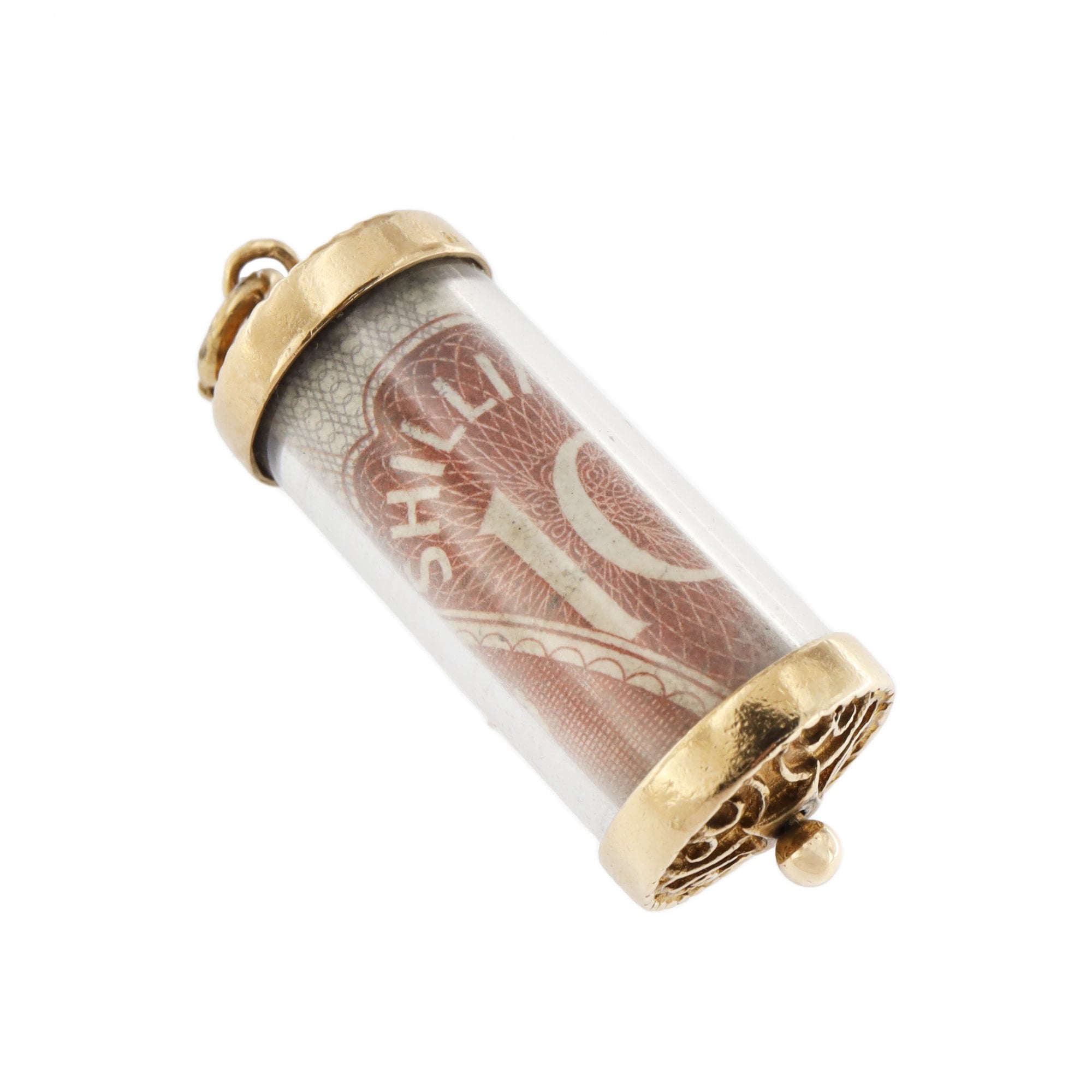 9ct Yellow Gold 10 Shilling Note Round Charm