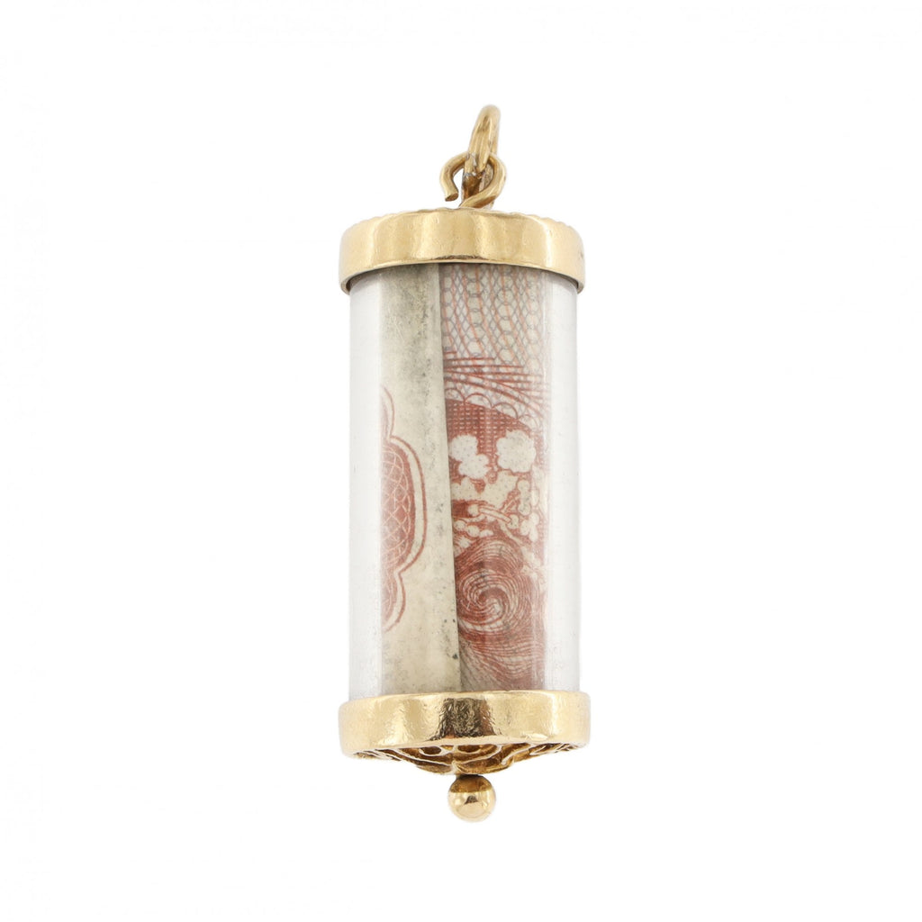 9ct Yellow Gold 10 Shilling Note Round Charm
