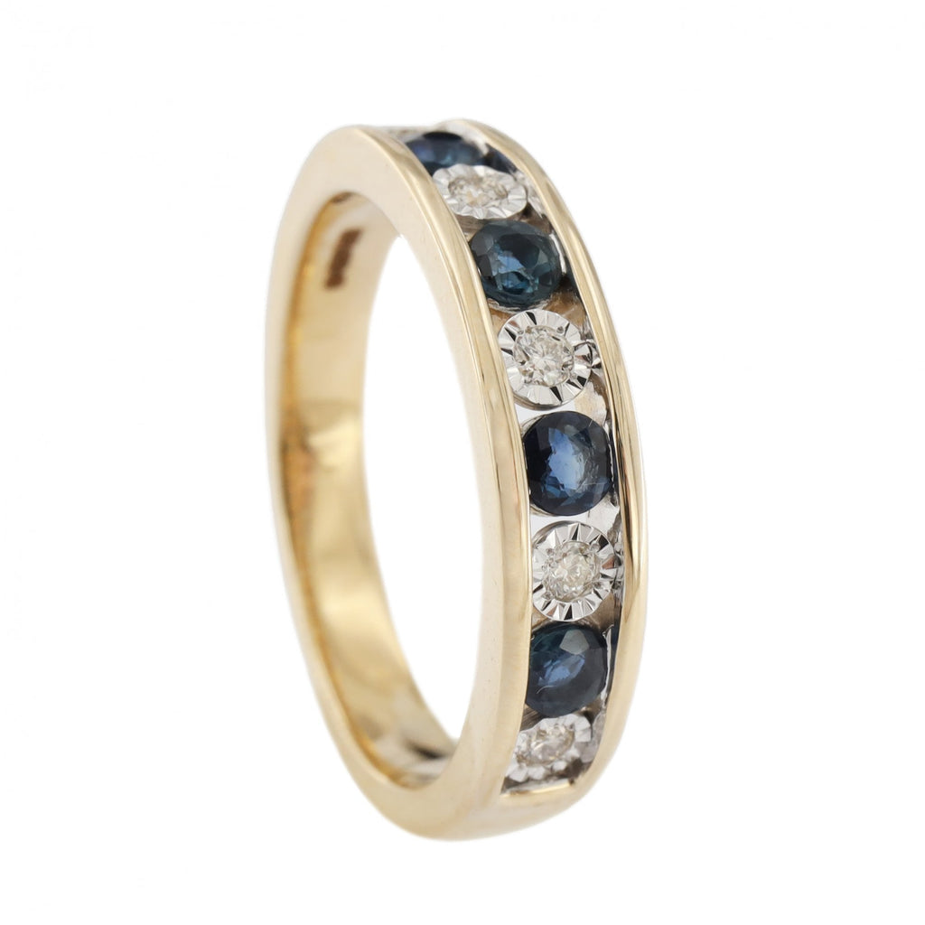 9ct Yellow Gold Sapphire & Diamond 1/2 Eternity Ring