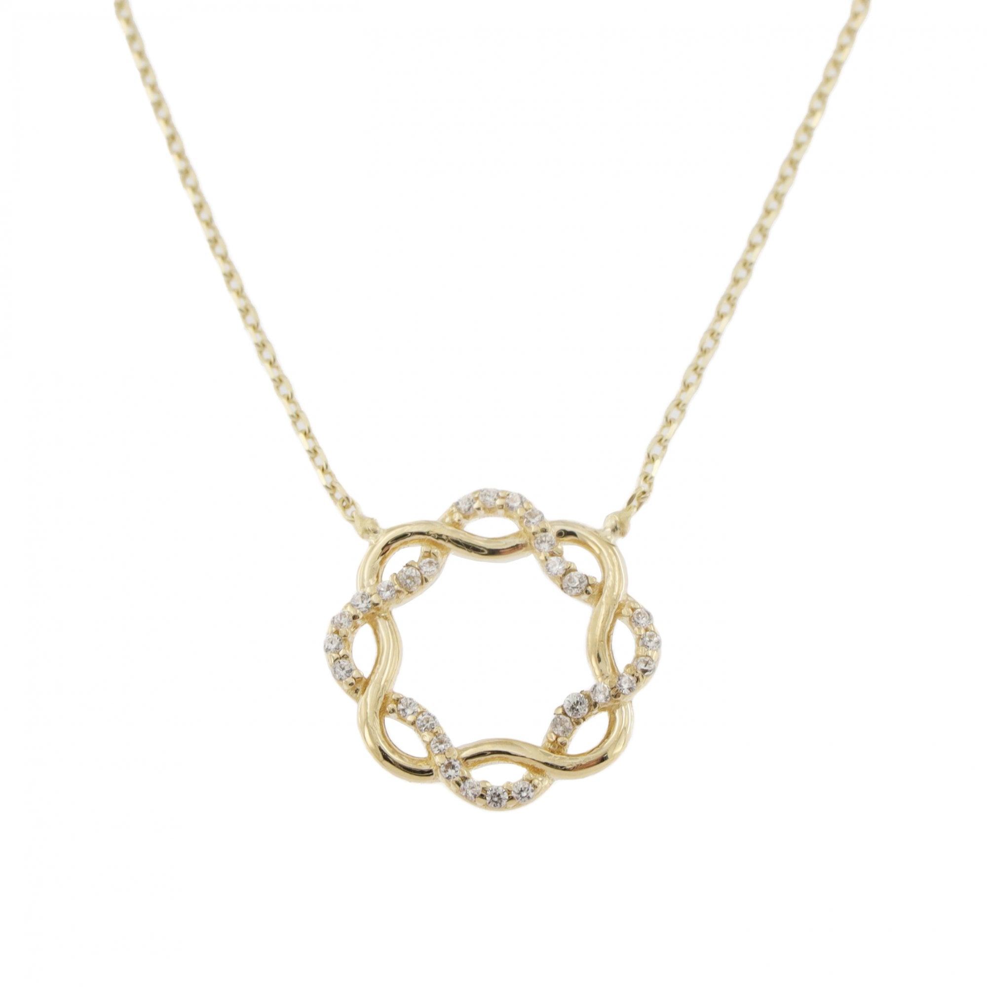 9ct Yellow Gold Mini Cubic Zirconia Twist Pendant & Chain