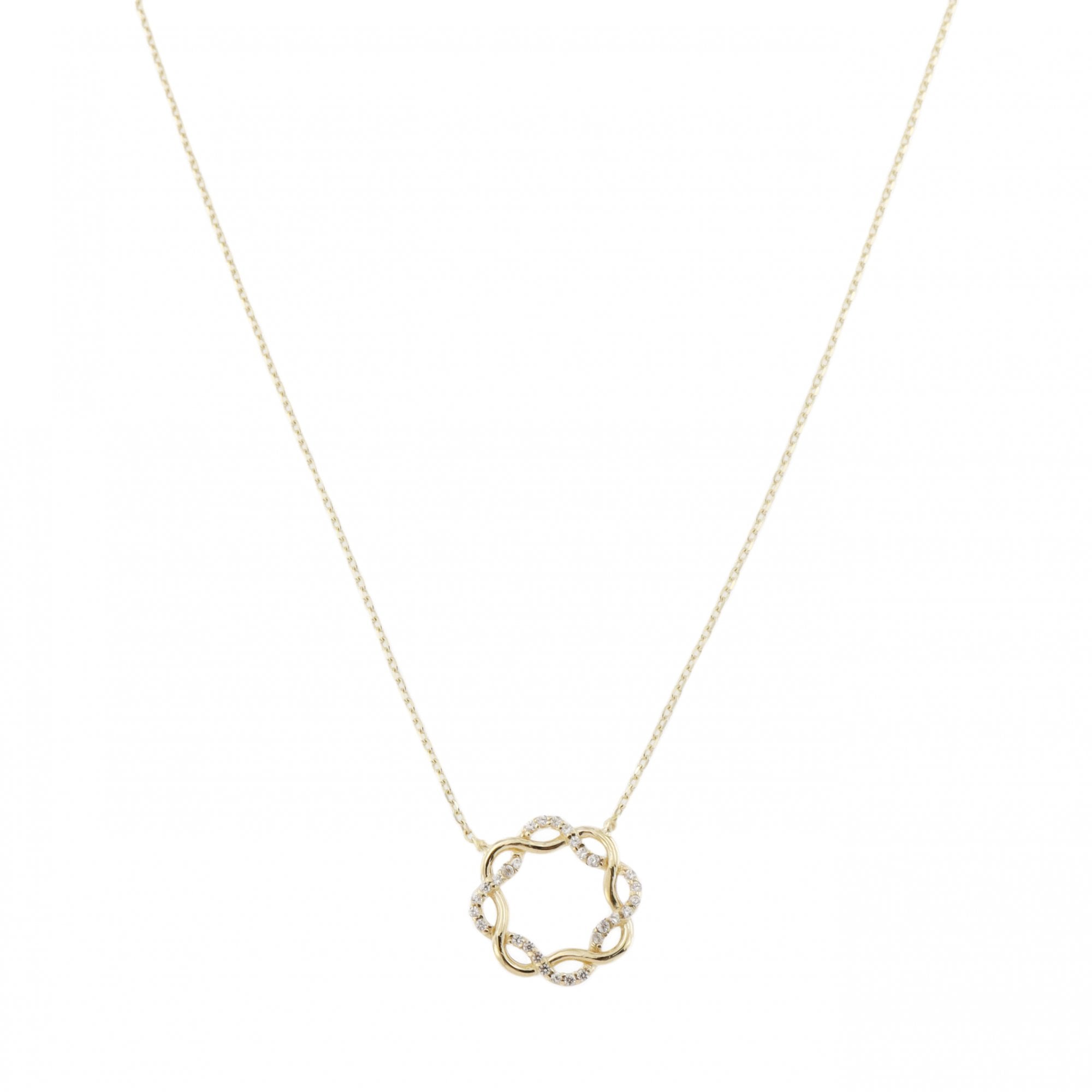 9ct Yellow Gold Mini Cubic Zirconia Twist Pendant & Chain