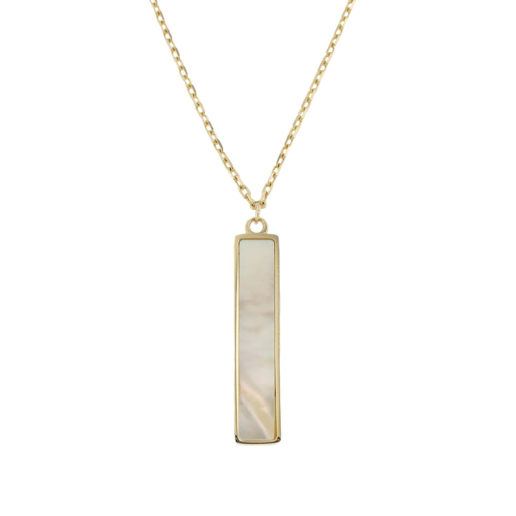 9ct Yellow Gold Mother Of Pearl Bar Pendant & Chain