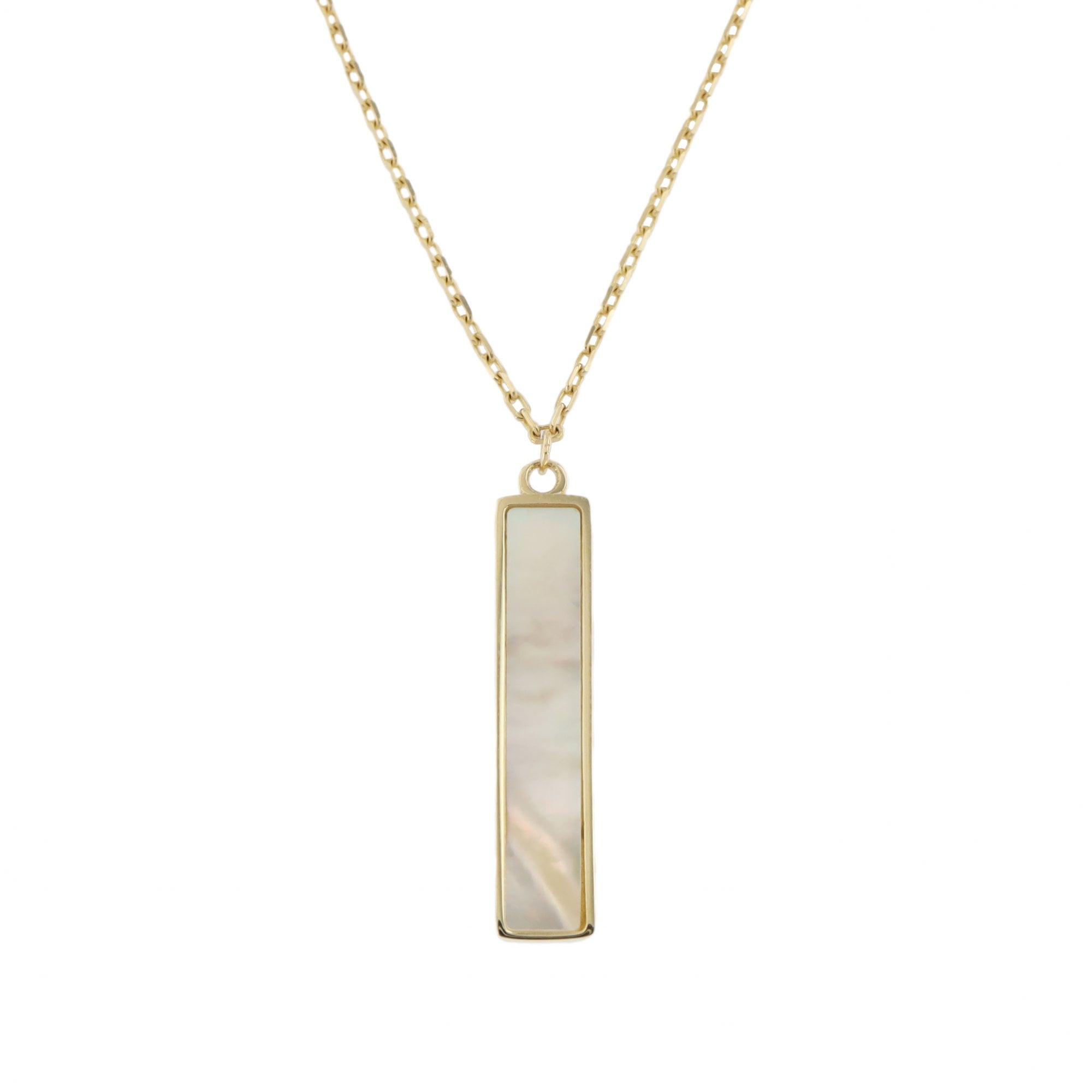 9ct Yellow Gold Mother Of Pearl Bar Pendant & Chain