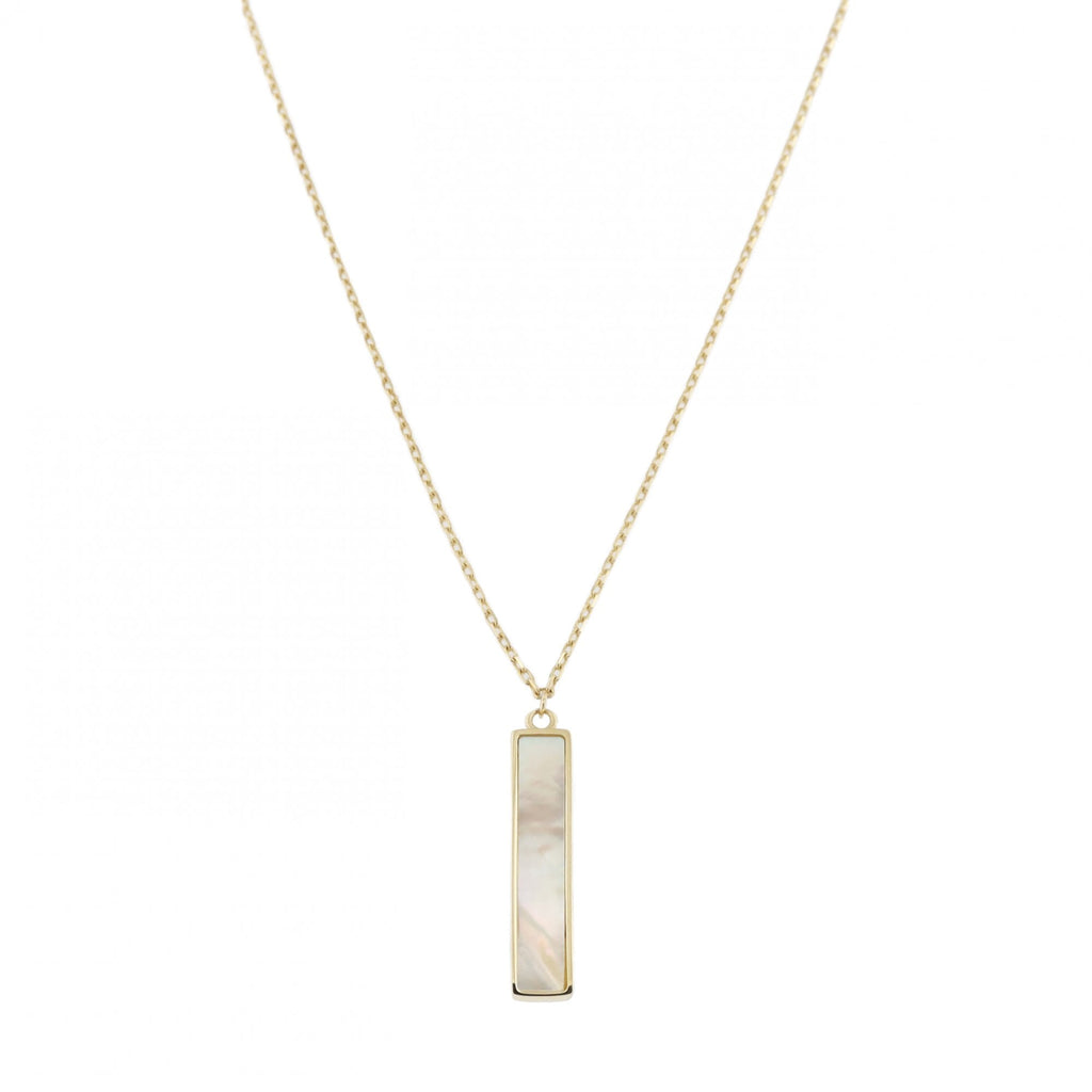9ct Yellow Gold Mother Of Pearl Bar Pendant & Chain