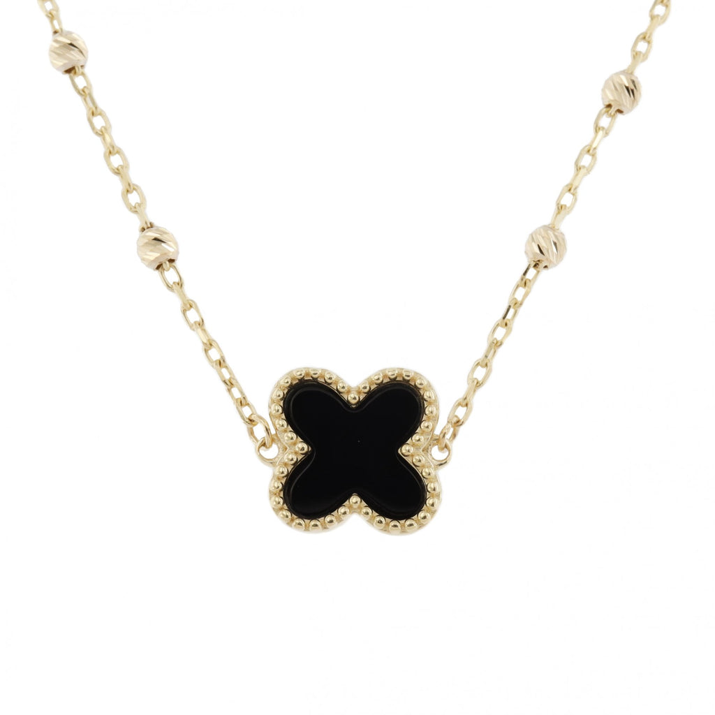 9ct Yellow Gold Onyx Petal Pendant & Chain