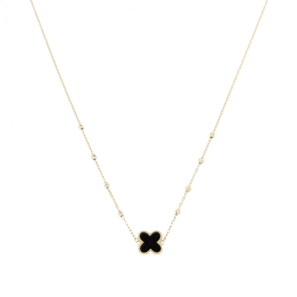 9ct Yellow Gold Onyx Petal Pendant & Chain