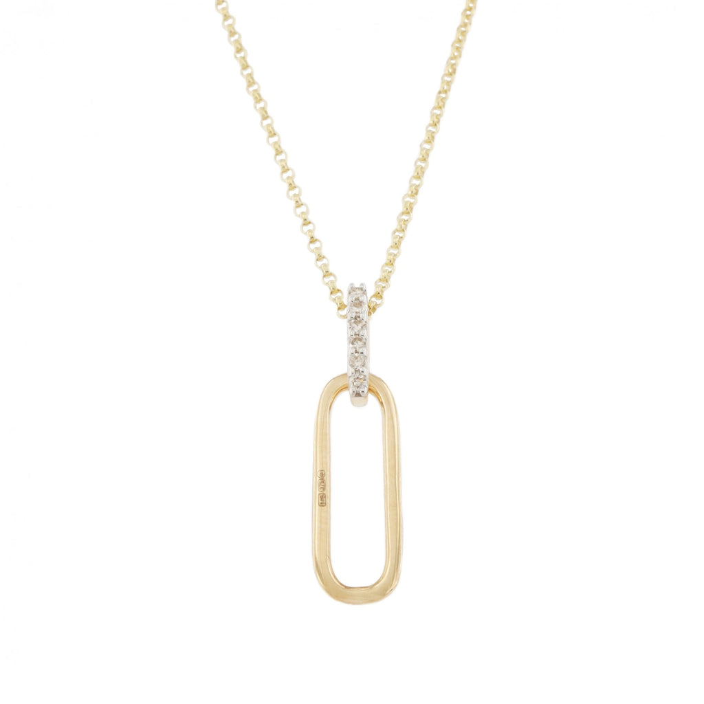 9ct Yellow Gold Diamond Paperlink Pendant & Chain