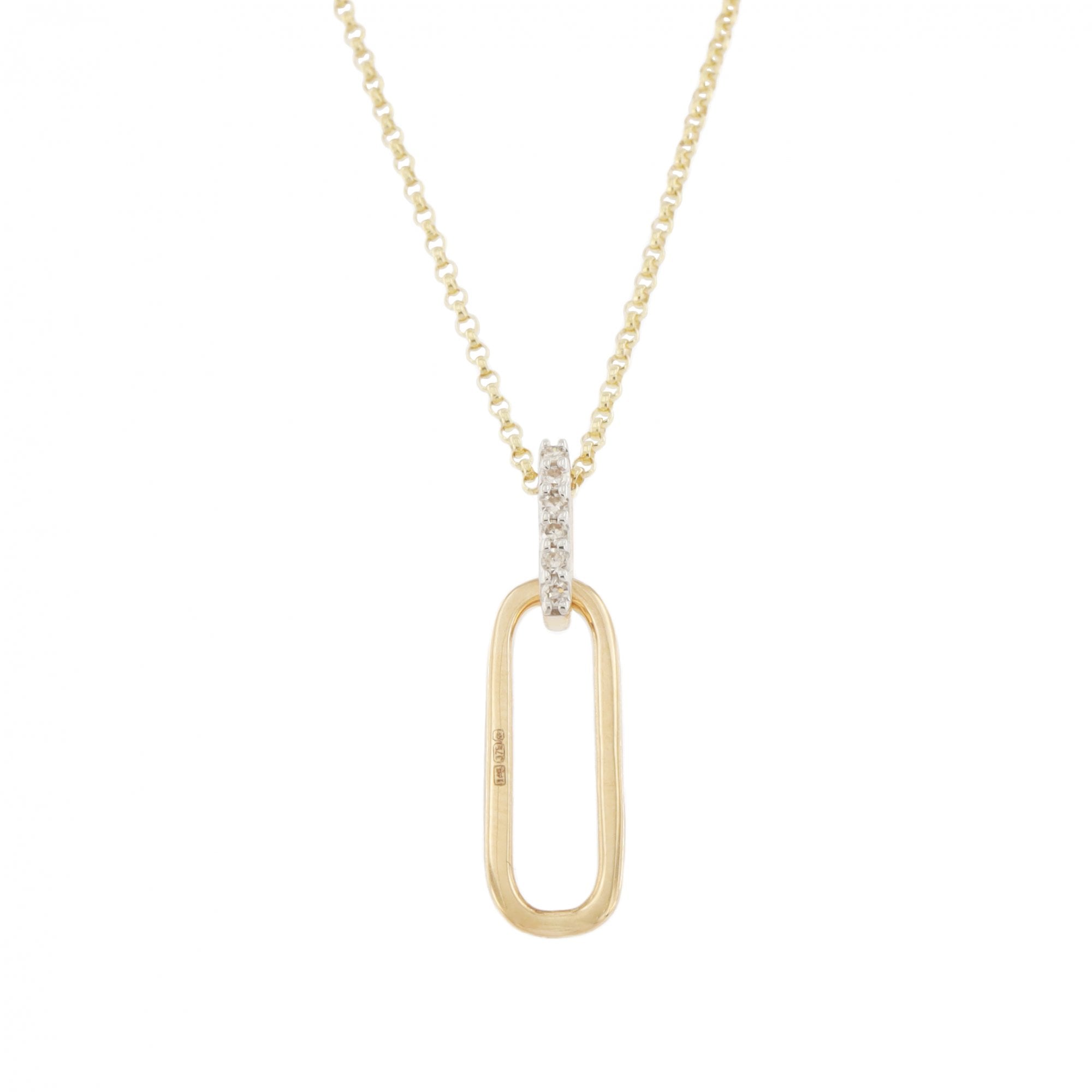 9ct Yellow Gold Diamond Paperlink Pendant & Chain