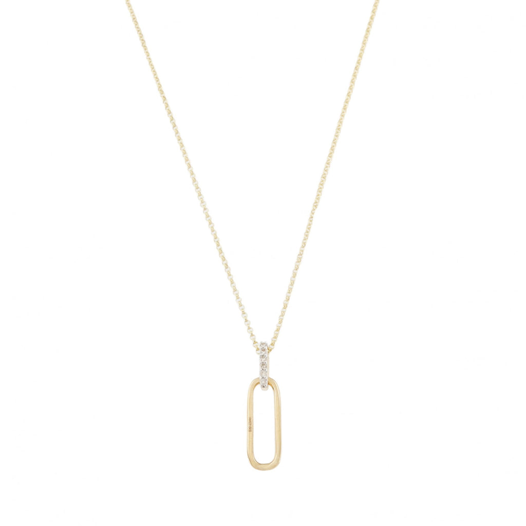 9ct Yellow Gold Diamond Paperlink Pendant & Chain