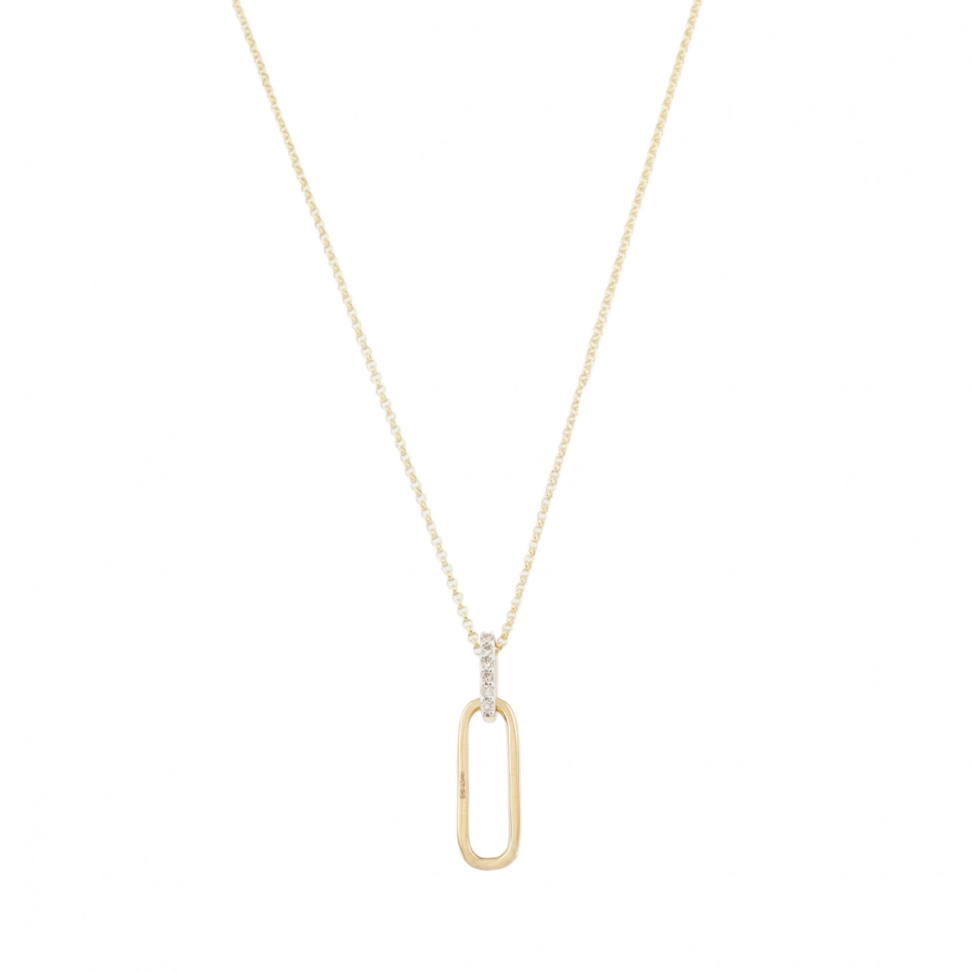 9ct Yellow Gold Diamond Paperlink Pendant & Chain
