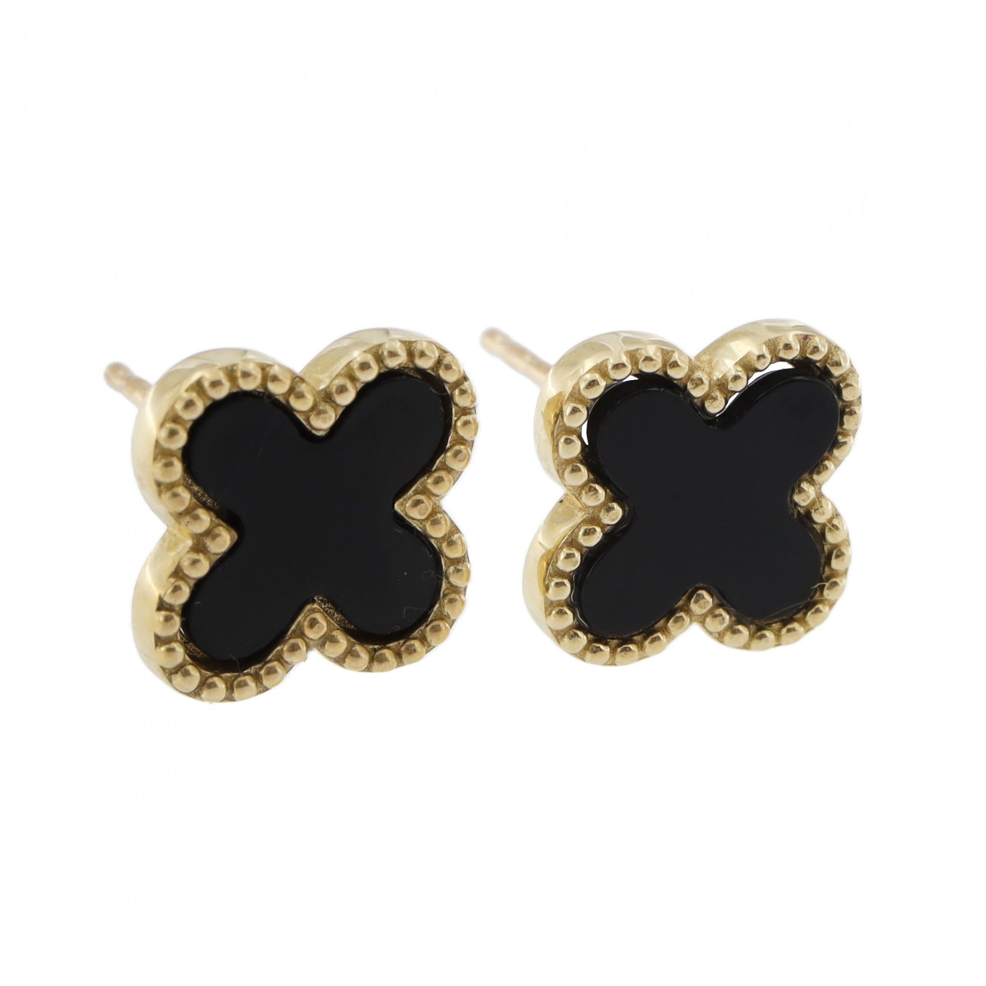9ct Yellow Gold Large Onyx Petal Stud Earrings
