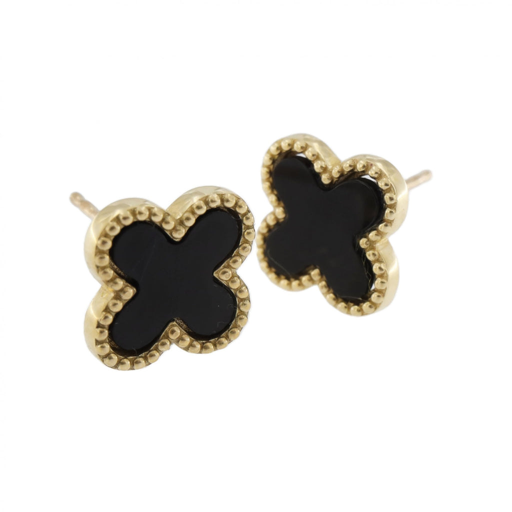 9ct Yellow Gold Large Onyx Petal Stud Earrings