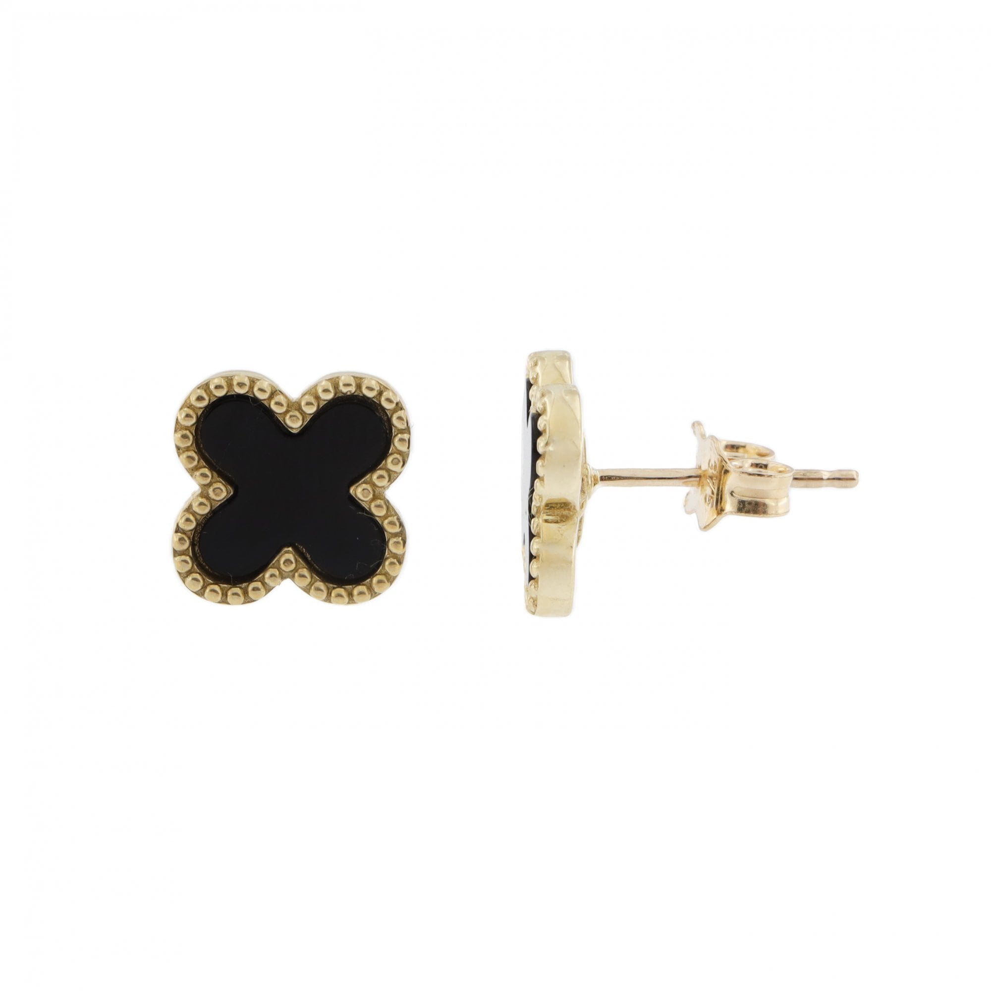 9ct Yellow Gold Large Onyx Petal Stud Earrings