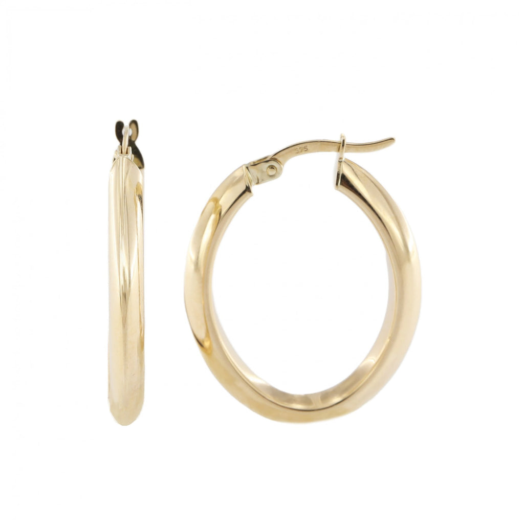 9ct Yellow Gold Oval Large Hoop Earrings