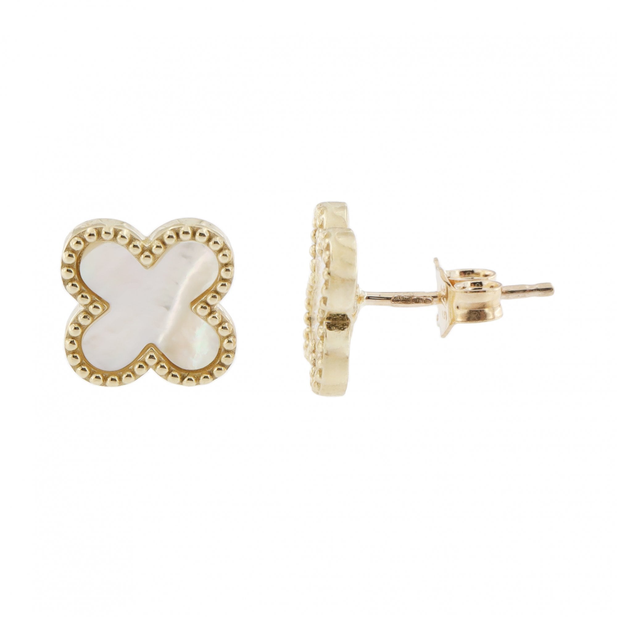 9ct Yellow Gold Mother of Pearl Petal Stud Earrings