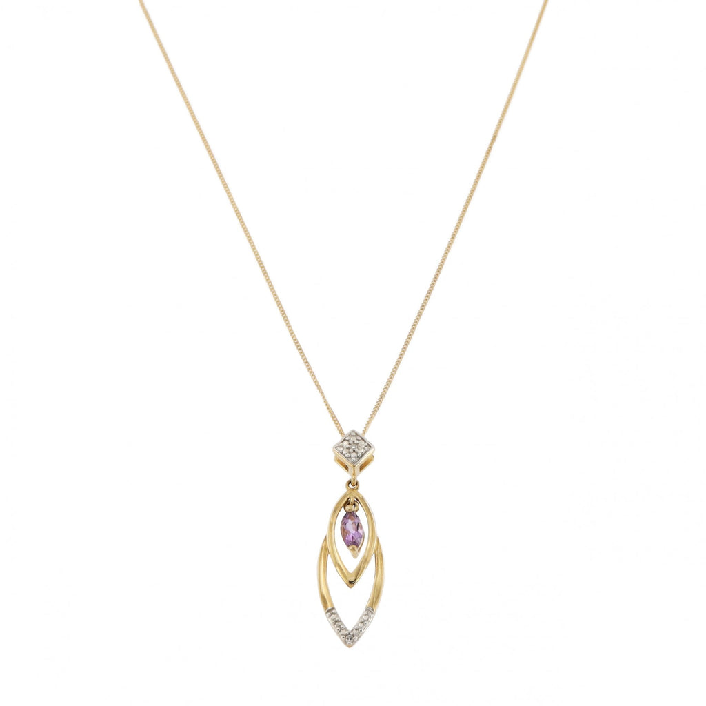 9ct Yellow Gold Diamond & Amethyst Pendant & Chain