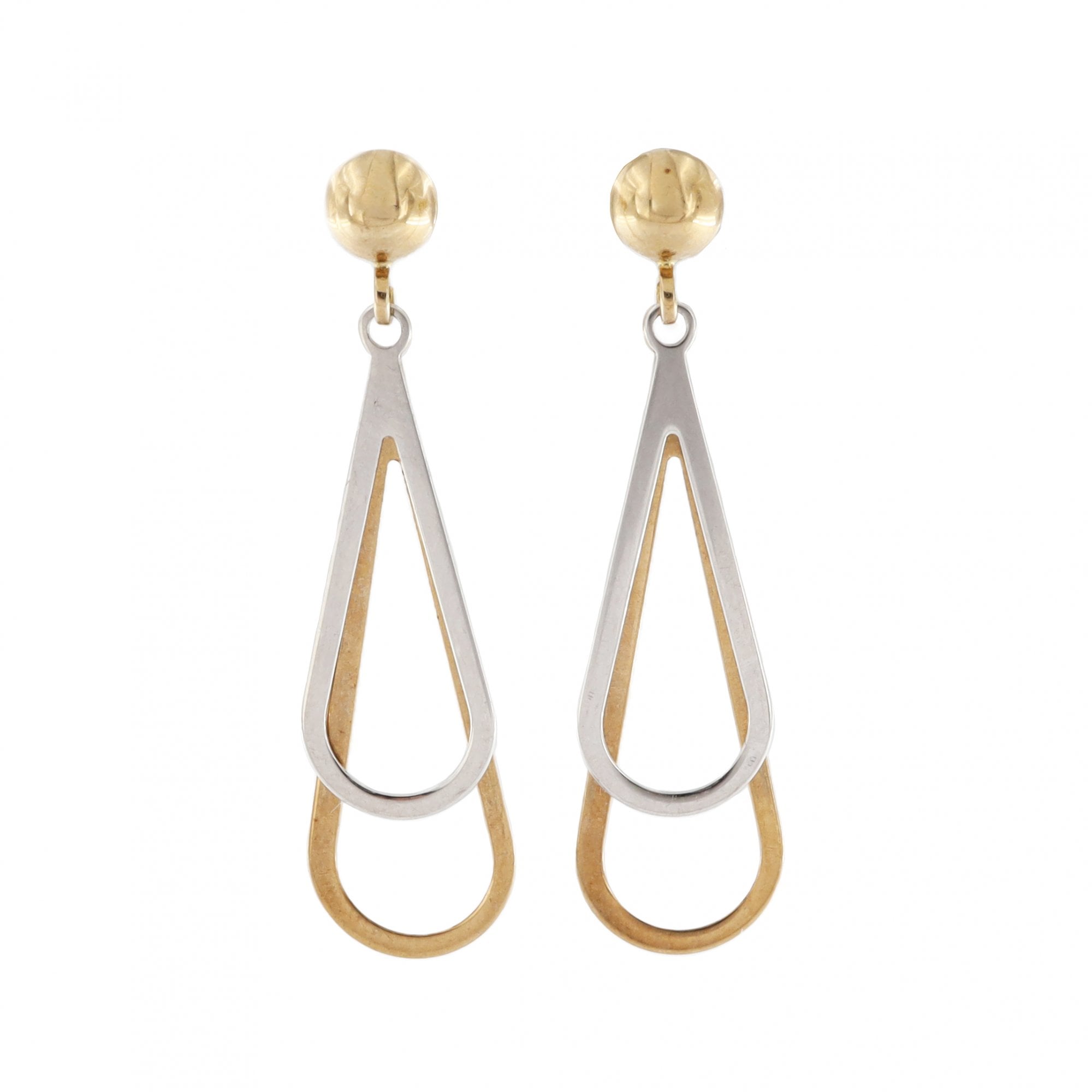 9ct Yellow Gold Bi-Colour Drop Earrings